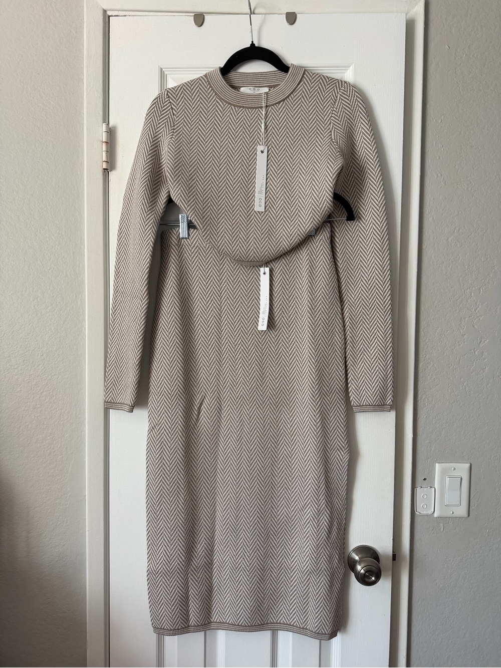 One Grey Day Chevron Knit Cropped Top with Skirt Set